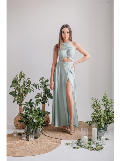 Eliza - jade zöld színű különleges maxi ruha elasztikus anyagból