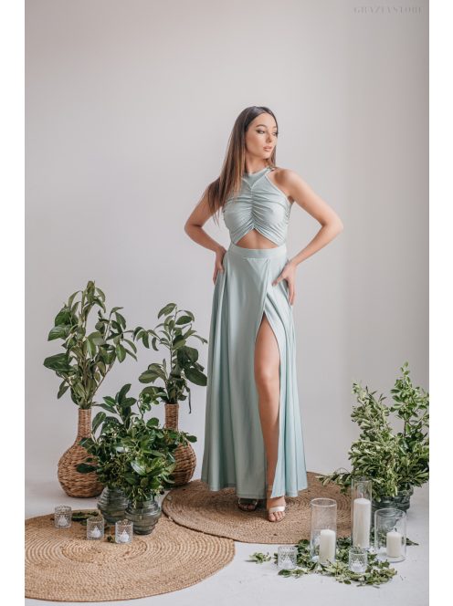 Eliza - jade zöld színű különleges maxi ruha elasztikus anyagból