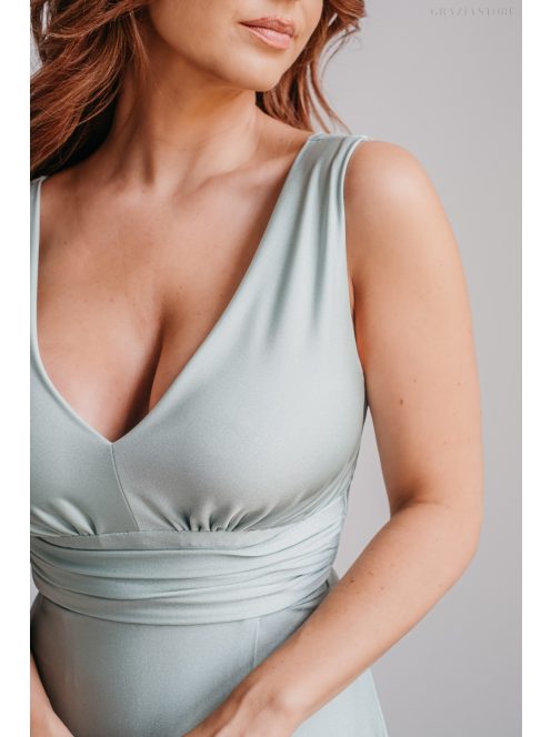 Heather - jade zöld színű V kivágású maxi ruha 