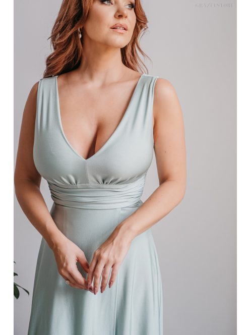 Heather - jade zöld színű V kivágású maxi ruha 