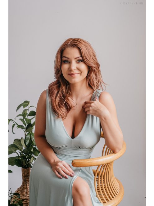 Heather - jade zöld színű V kivágású maxi ruha 