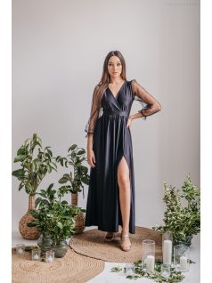 Zóra - fekete maxi ruha tüll ujjakkal 
