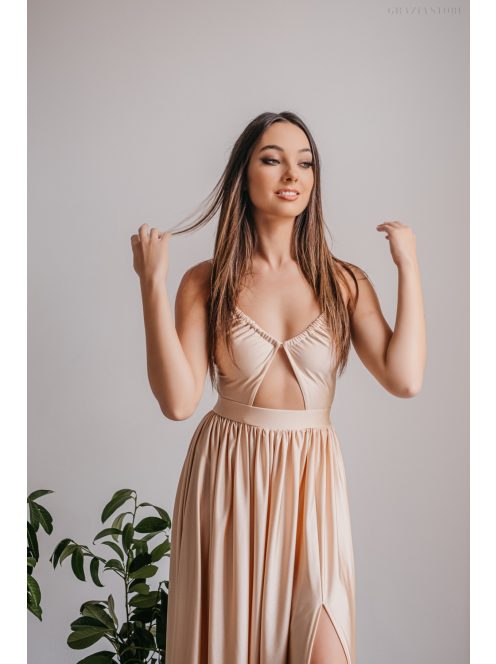 Lidia - különleges maxi ruha make-up színben 