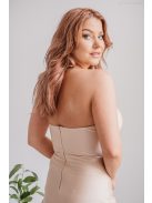 V-kivágású szűk fazonú make-up színű ruha elasztikus anyagból.