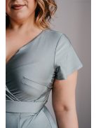 Zóra ujjakkal – átlapolt mellrészű maxi ruha rövid ujjakkal foresty zöld színű elasztikus anyagból 