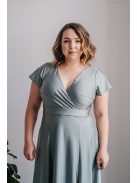 Zóra ujjakkal – átlapolt mellrészű maxi ruha rövid ujjakkal foresty zöld színű elasztikus anyagból 