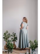 Zóra ujjakkal – átlapolt mellrészű maxi ruha rövid ujjakkal foresty zöld színű elasztikus anyagból 