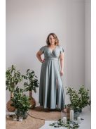 Átlapolt mellrészű zöld maxi ruha rövid ujjakkal elasztikus anyagból.