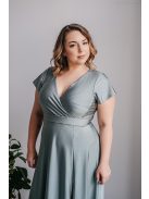 Átlapolt mellrészű zöld maxi ruha rövid ujjakkal elasztikus anyagból.