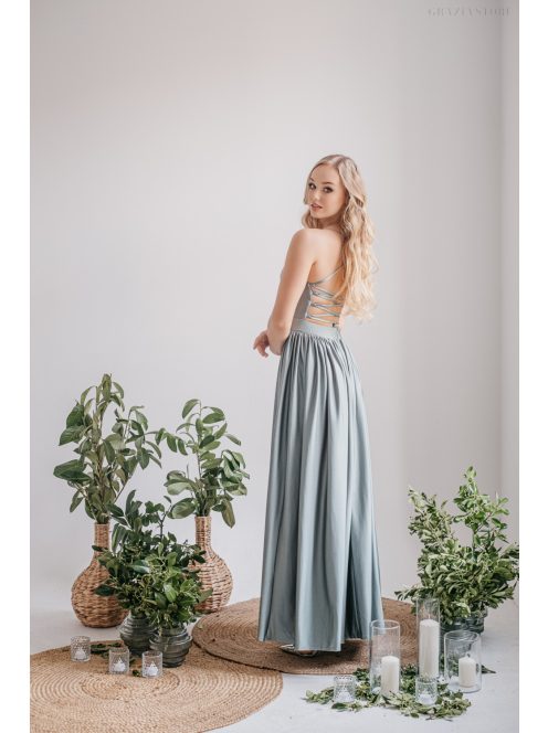 Madleine - foresty zöld maxi ruha hátán pántokkal elasztikus anyagból