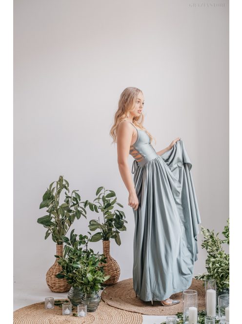 Foresty zöld maxi ruha hátán pántokkal elasztikus anyagból.