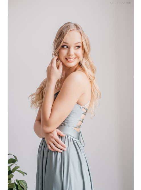 Foresty zöld maxi ruha hátán pántokkal elasztikus anyagból.