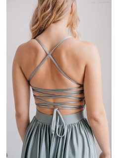   Madleine - foresty zöld maxi ruha hátán pántokkal elasztikus anyagból