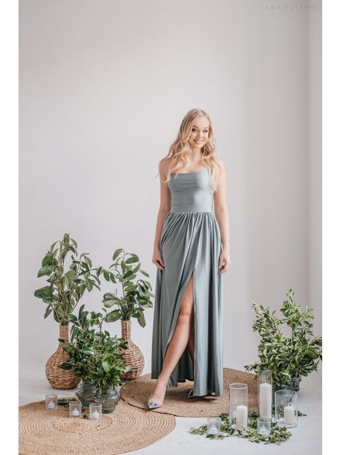 Madleine - foresty zöld maxi ruha hátán pántokkal elasztikus anyagból