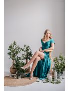 Inez – ráncolt felsőrészű, romantikus ujjú boyscout zöld maxi ruha elasztikus anyagból