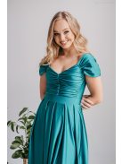 Inez – ráncolt felsőrészű, romantikus ujjú boyscout zöld maxi ruha elasztikus anyagból