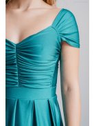 Inez – ráncolt felsőrészű, romantikus ujjú boyscout zöld maxi ruha elasztikus anyagból