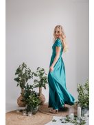 Inez – ráncolt felsőrészű, romantikus ujjú boyscout zöld maxi ruha elasztikus anyagból