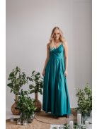 V-kivágású maxi ruha spagetti pántokkal boyscout zöld színben.