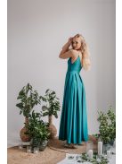 V-kivágású maxi ruha spagetti pántokkal boyscout zöld színben.