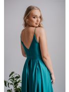 V-kivágású maxi ruha spagetti pántokkal boyscout zöld színben.