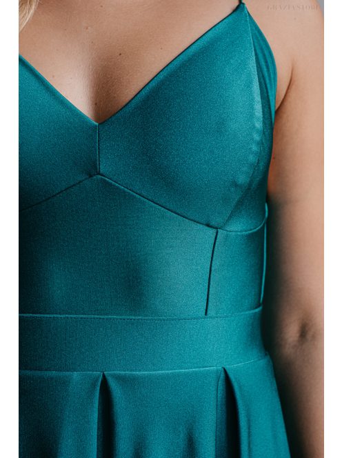 V-kivágású maxi ruha spagetti pántokkal boyscout zöld színben.