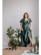 Alina – rövid ujjas átlapolós maxi ruha goblin zöld színben