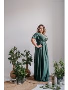 Rövid ujjas átlapolós maxi ruha goblin zöld színben.