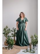 Alina – rövid ujjas átlapolós maxi ruha goblin zöld színben