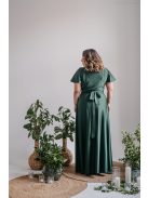 Rövid ujjas átlapolós maxi ruha goblin zöld színben.