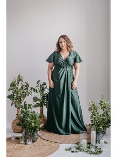   Alina – rövid ujjas átlapolós maxi ruha goblin zöld színben