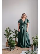 Alina – rövid ujjas átlapolós maxi ruha goblin zöld színben