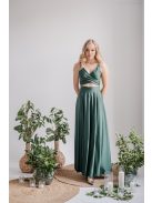 Yvonne - elasztikus anyagú maxi ruha keresztezett felsővel goblin zöld színben