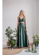 Yvonne - elasztikus anyagú maxi ruha keresztezett felsővel goblin zöld színben