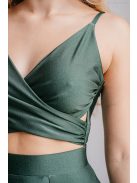 Yvonne - elasztikus anyagú maxi ruha keresztezett felsővel goblin zöld színben