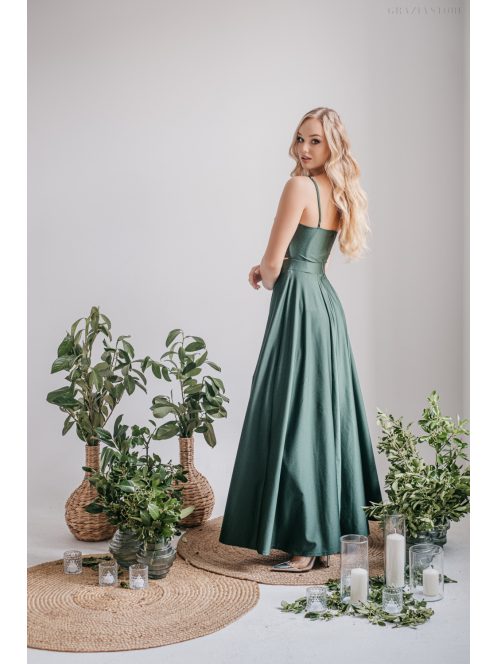 Yvonne - elasztikus anyagú maxi ruha keresztezett felsővel goblin zöld színben