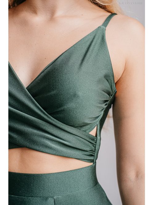 Yvonne - elasztikus anyagú maxi ruha keresztezett felsővel goblin zöld színben