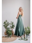 Yvonne - elasztikus anyagú maxi ruha keresztezett felsővel goblin zöld színben