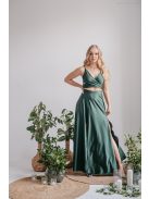 Yvonne - elasztikus anyagú maxi ruha keresztezett felsővel goblin zöld színben