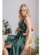 Yvonne - elasztikus anyagú maxi ruha keresztezett felsővel goblin zöld színben