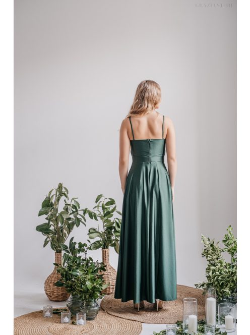 Yvonne - elasztikus anyagú maxi ruha keresztezett felsővel goblin zöld színben