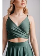 Yvonne - elasztikus anyagú maxi ruha keresztezett felsővel goblin zöld színben