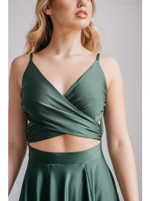 Yvonne - elasztikus anyagú maxi ruha keresztezett felsővel goblin zöld színben