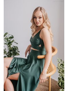   Yvonne - elasztikus anyagú maxi ruha keresztezett felsővel goblin zöld színben