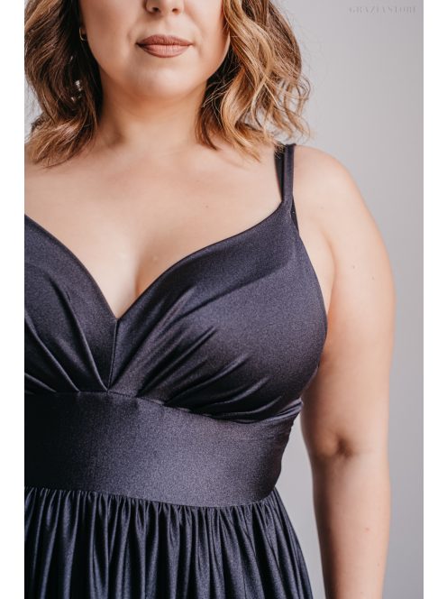 Hanna - V kivágású fekete maxi ruha elasztikus anyagból