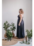 Hanna - V kivágású fekete maxi ruha elasztikus anyagból