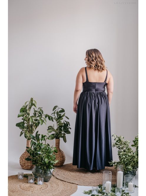 Hanna - V kivágású fekete maxi ruha elasztikus anyagból