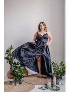 Hanna - V kivágású fekete maxi ruha elasztikus anyagból