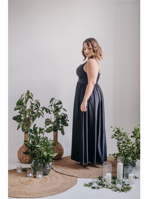 Hanna - V kivágású fekete maxi ruha elasztikus anyagból