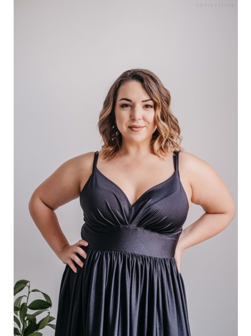 Hanna - V kivágású fekete maxi ruha elasztikus anyagból